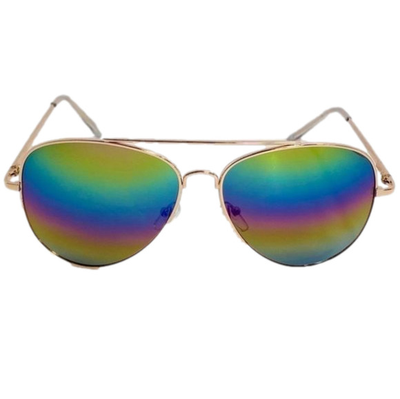 6068 | Gold Frame Rainbow Mirror Lens Aviator Sunglasses - Picture 1 of 5